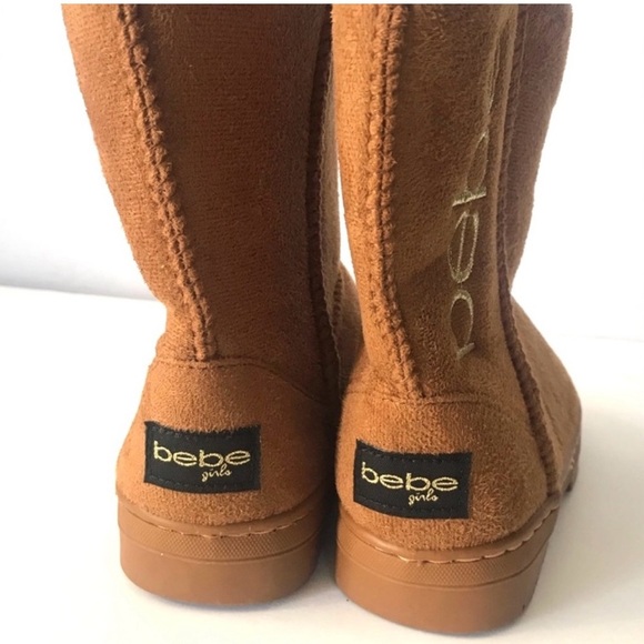 NEW, Bebe Toddler Girls Camel Brown Faux Suede Fun Lined Pull On Boots - Picture 1 of 7